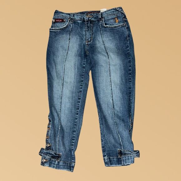 Baby Phat Y2K Cropped Buttoned Ankle Medium Wash Blue Denim Jeans Size 5 - Picture 1 of 9